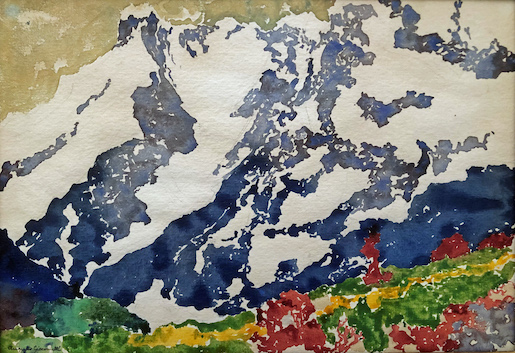 Bild: Augusto Giacometti (Stampa 1877–1947 Zürich), Bergeller Berge, 1915, Aquarell auf Papier, 32.7 x 47.0 cm, Bündner Kunstmuseum Chur, Depositum aus Privatbesitz, 2021